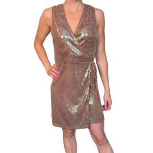 NWT Bronze/tan sequined wrap dress
